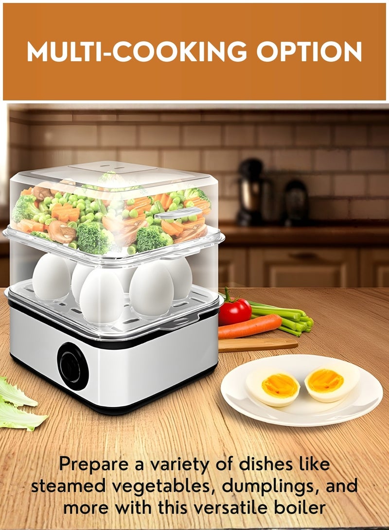 JUNI Electric Egg Boiler 7 Eggs with Egg Storage Tray Organizer – Automatic Rapid Egg Cooker & Steamer, Soft/Medium/Hard Boiled, Auto Shut-Off, Compact Kitchen & Fridge Egg Holder - Image 2